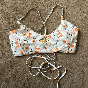 Floral Bikini Top - White and Orange